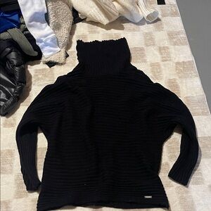 T Tahari Black Ribbed High-Neck Sweater